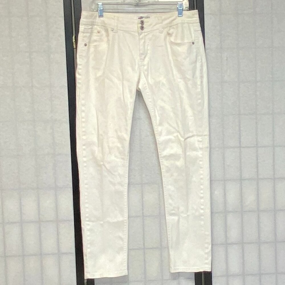 Piper & Blue White Skinny Jeans Mid Rise Stretch Denim 13 Flap Back Pockets